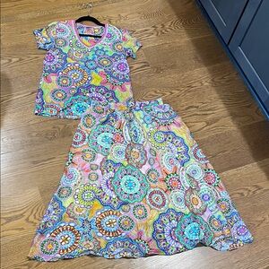 Johnny Was Vibrant Multicolor Skirt Set